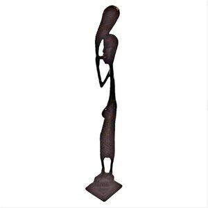 African Figurine Statue Tribal Art Black Large 13" Cast Metal Slender